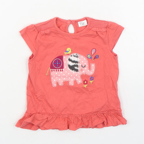 F&F Girls Orange  100% Cotton Basic T-Shirt Size 6-9 Months Round Neck Pullover