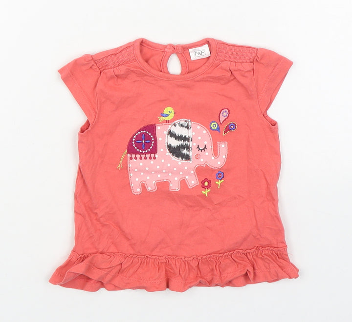 F&F Girls Orange  100% Cotton Basic T-Shirt Size 6-9 Months Round Neck Pullover