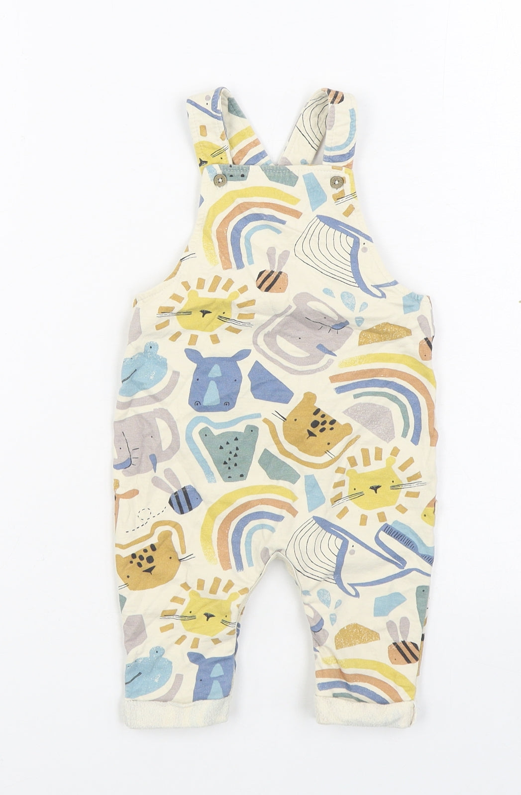 NEXT Boys Multicoloured Geometric 100% Cotton Dungaree Outfit/Set Size 6-9 Months  Button