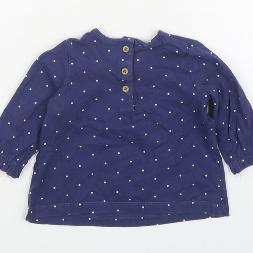 Marks and Spencer Girls Blue Polka Dot 100% Cotton Basic T-Shirt Size 3-6 Months Round Neck Pullover