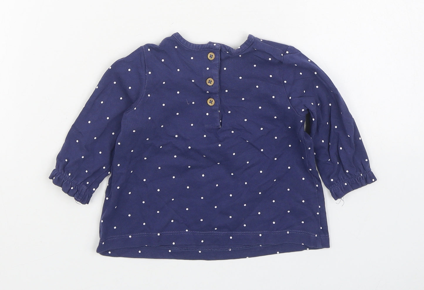 Marks and Spencer Girls Blue Polka Dot 100% Cotton Basic T-Shirt Size 3-6 Months Round Neck Pullover