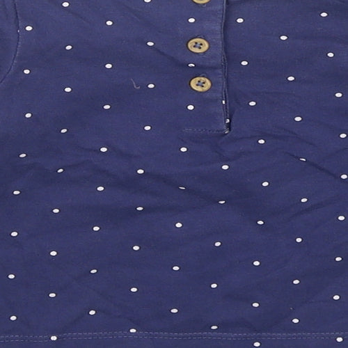 Marks and Spencer Girls Blue Polka Dot 100% Cotton Basic T-Shirt Size 3-6 Months Round Neck Pullover