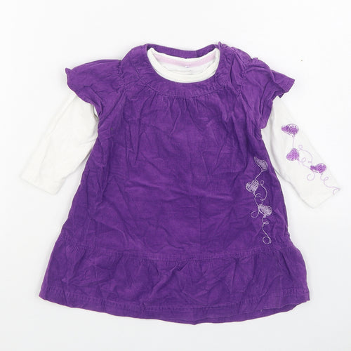 name it Girls Purple  100% Cotton A-Line  Size 6-9 Months  Round Neck Button - 2 Piece set