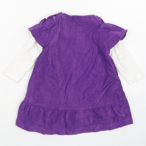 name it Girls Purple  100% Cotton A-Line  Size 6-9 Months  Round Neck Button - 2 Piece set