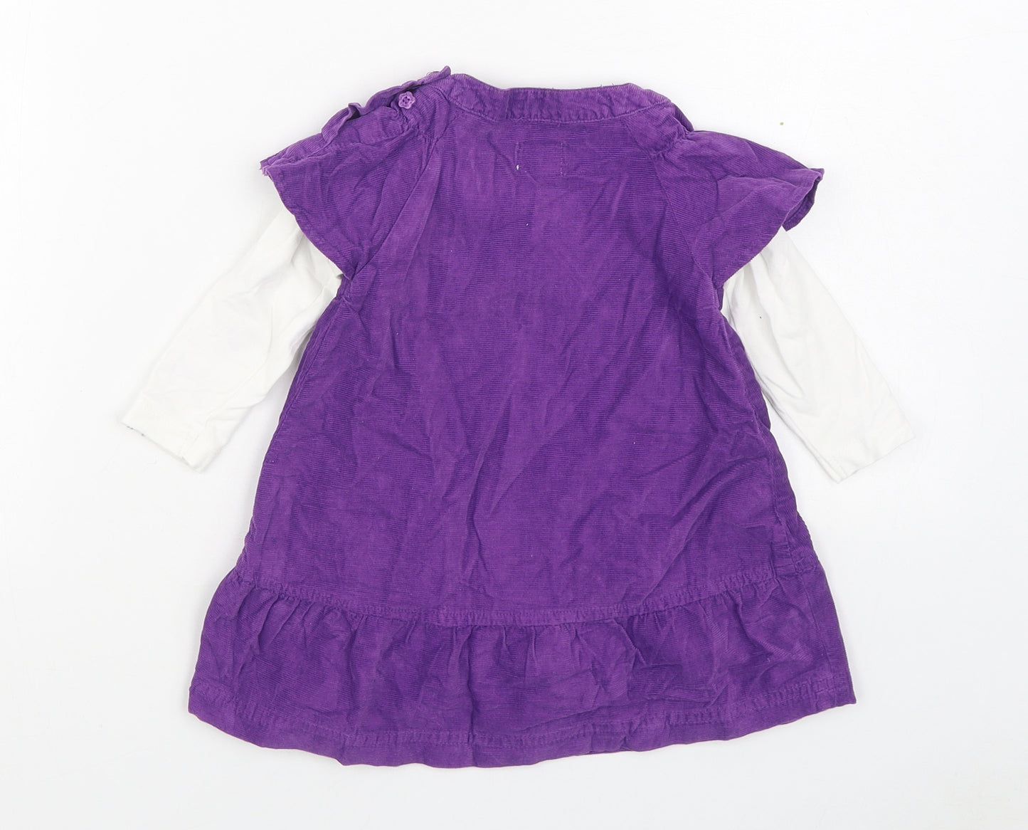 name it Girls Purple  100% Cotton A-Line  Size 6-9 Months  Round Neck Button - 2 Piece set