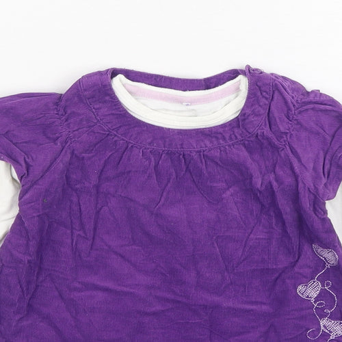 name it Girls Purple  100% Cotton A-Line  Size 6-9 Months  Round Neck Button - 2 Piece set