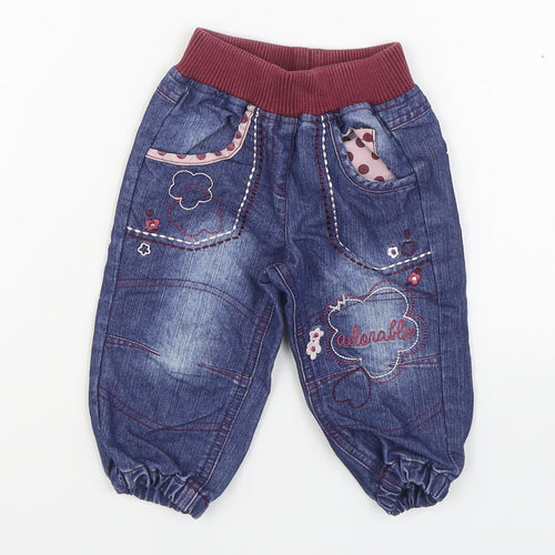 Dunnes Stores Boys Blue  Cotton Jogger Trousers Size 6-9 Months