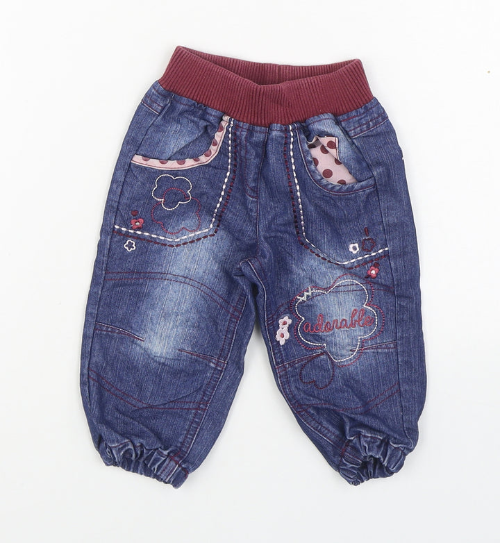 Dunnes Stores Boys Blue  Cotton Jogger Trousers Size 6-9 Months