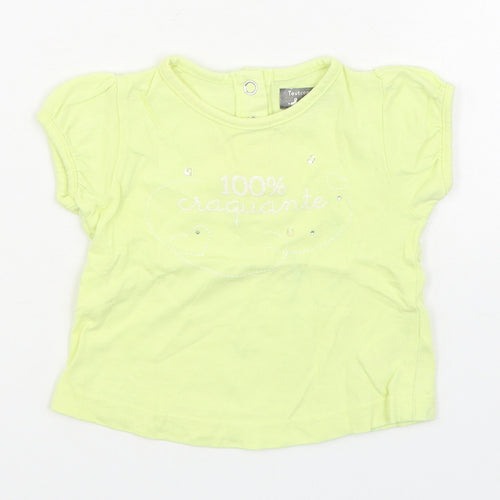 Tout Compte Fait Girls Yellow  100% Cotton Basic T-Shirt Size 6-9 Months Round Neck Pullover