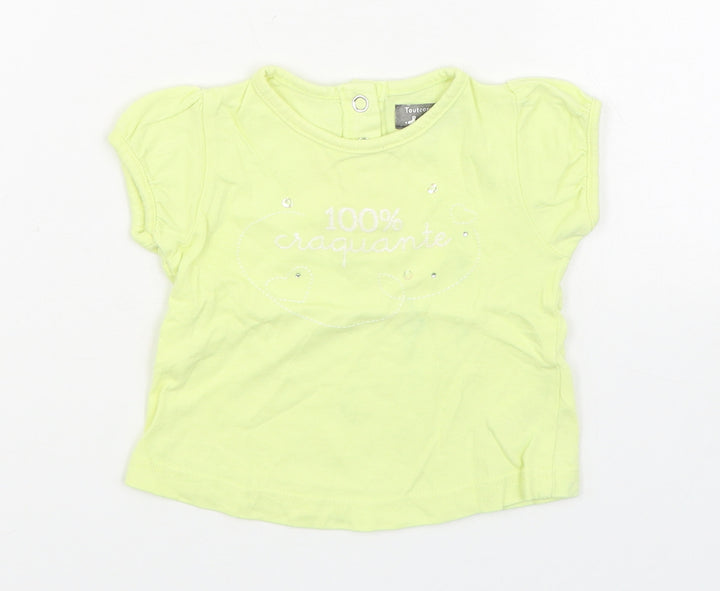 Tout Compte Fait Girls Yellow 100% Cotton Basic T-Shirt Size 6-9 Months Round Neck Pullover