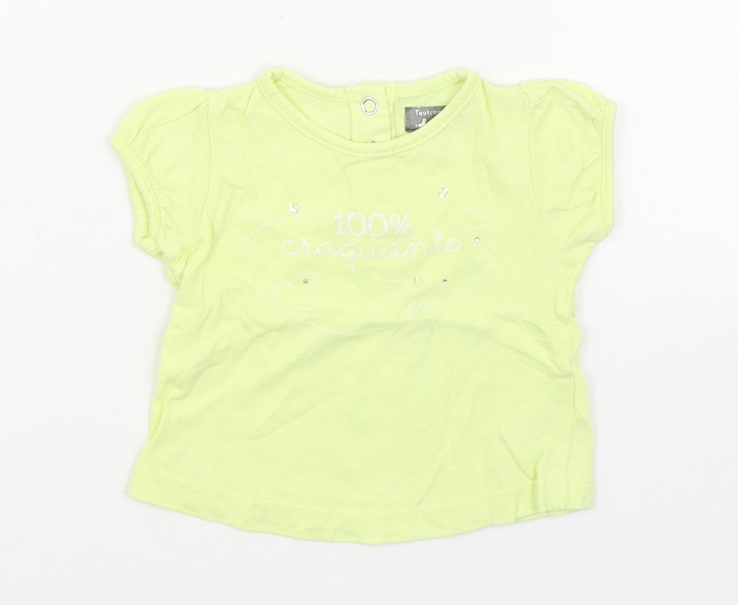 Tout Compte Fait Girls Yellow  100% Cotton Basic T-Shirt Size 6-9 Months Round Neck Pullover