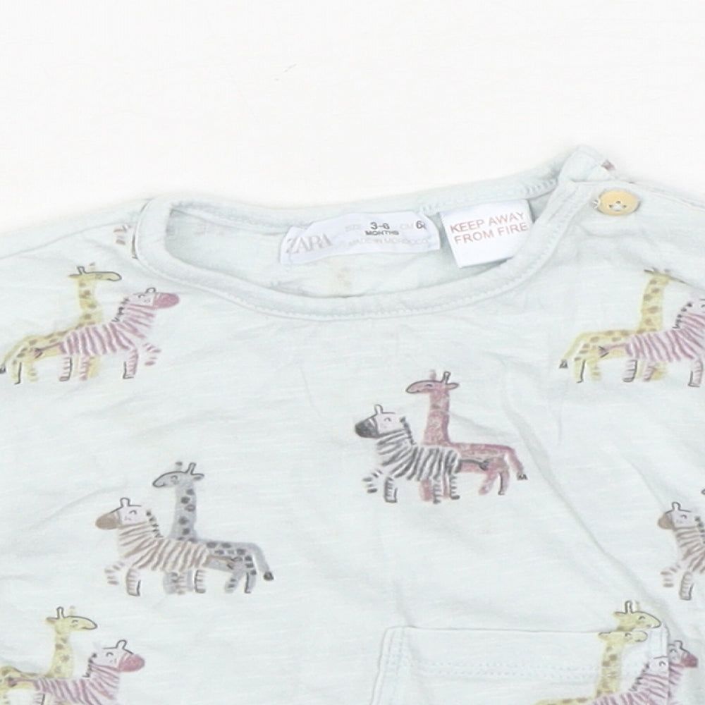 Zara Baby Blue Geometric 100% Cotton Basic T-Shirt Size 3-6 Months Round Neck Pullover