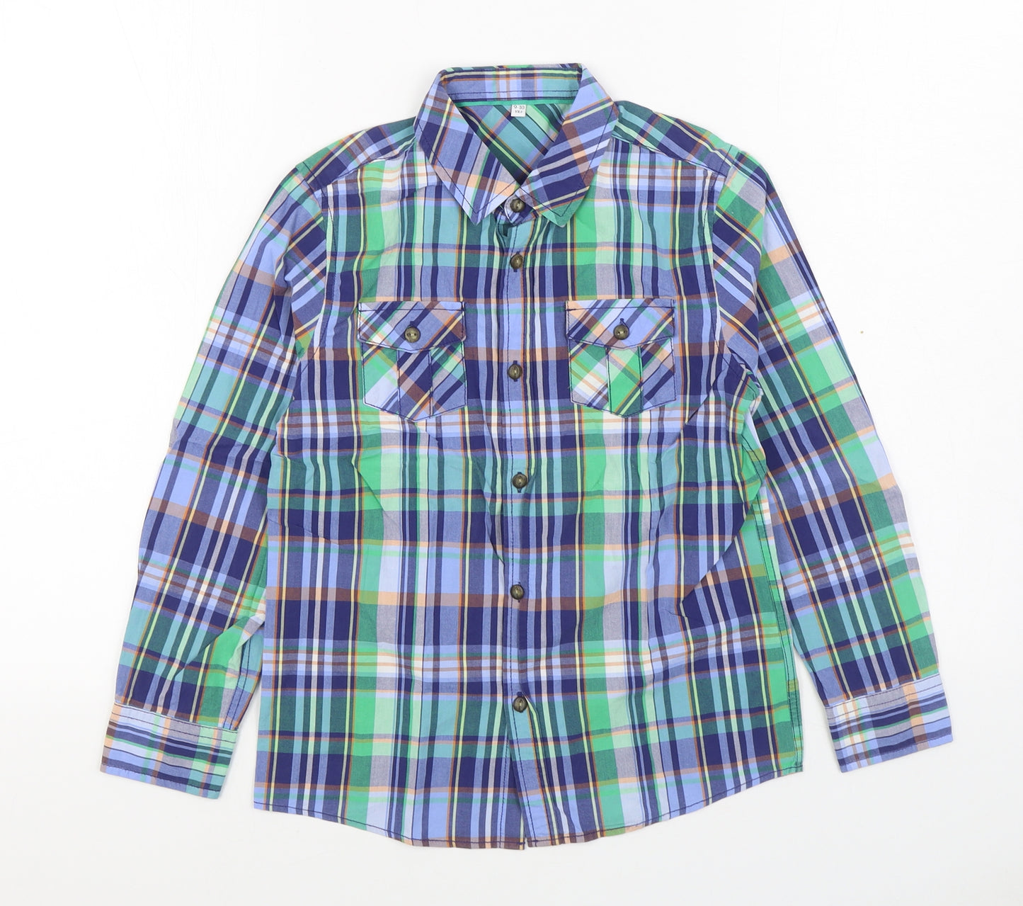 Marks and Spencer Boys Multicoloured Plaid 100% Cotton Basic Button-Up Size 9-10 Years Collared Button