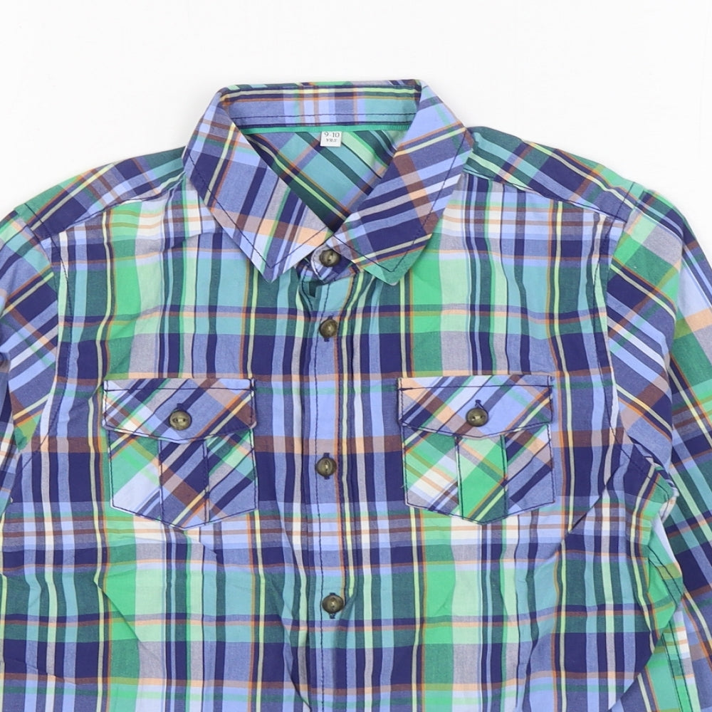 Marks and Spencer Boys Multicoloured Plaid 100% Cotton Basic Button-Up Size 9-10 Years Collared Button
