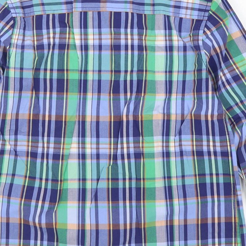 Marks and Spencer Boys Multicoloured Plaid 100% Cotton Basic Button-Up Size 9-10 Years Collared Button