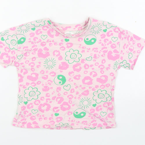 NEXT Girls Pink Animal Print 100% Cotton Basic T-Shirt Size 4 Years Round Neck Pullover