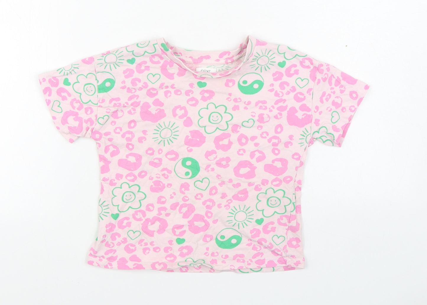 NEXT Girls Pink Animal Print 100% Cotton Basic T-Shirt Size 4 Years Round Neck Pullover