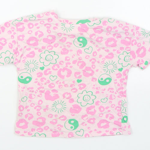 NEXT Girls Pink Animal Print 100% Cotton Basic T-Shirt Size 4 Years Round Neck Pullover