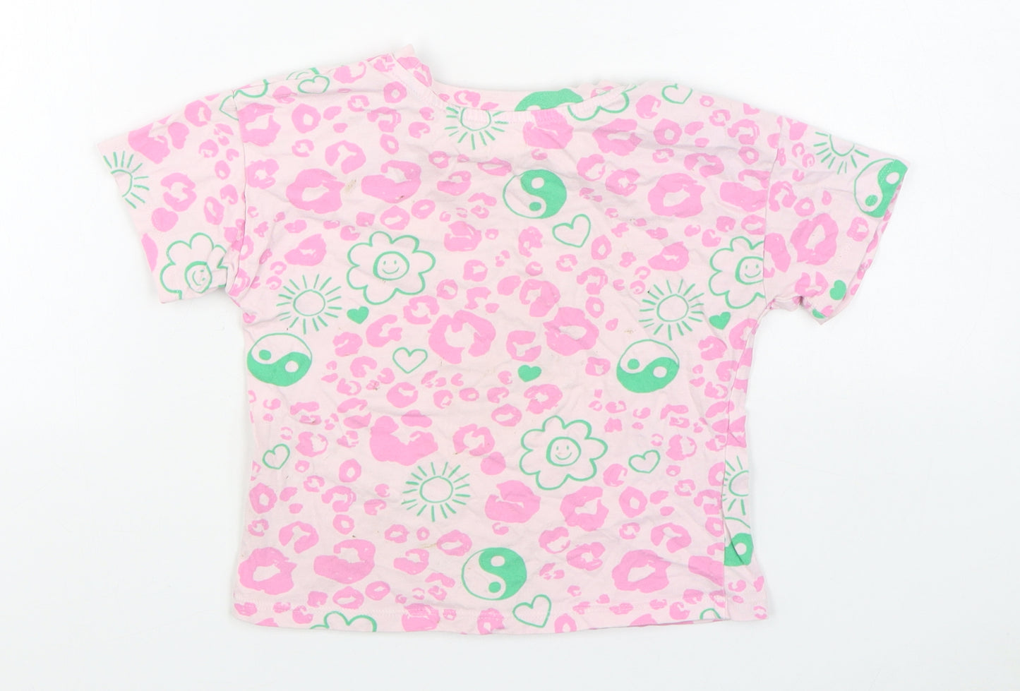 NEXT Girls Pink Animal Print 100% Cotton Basic T-Shirt Size 4 Years Round Neck Pullover