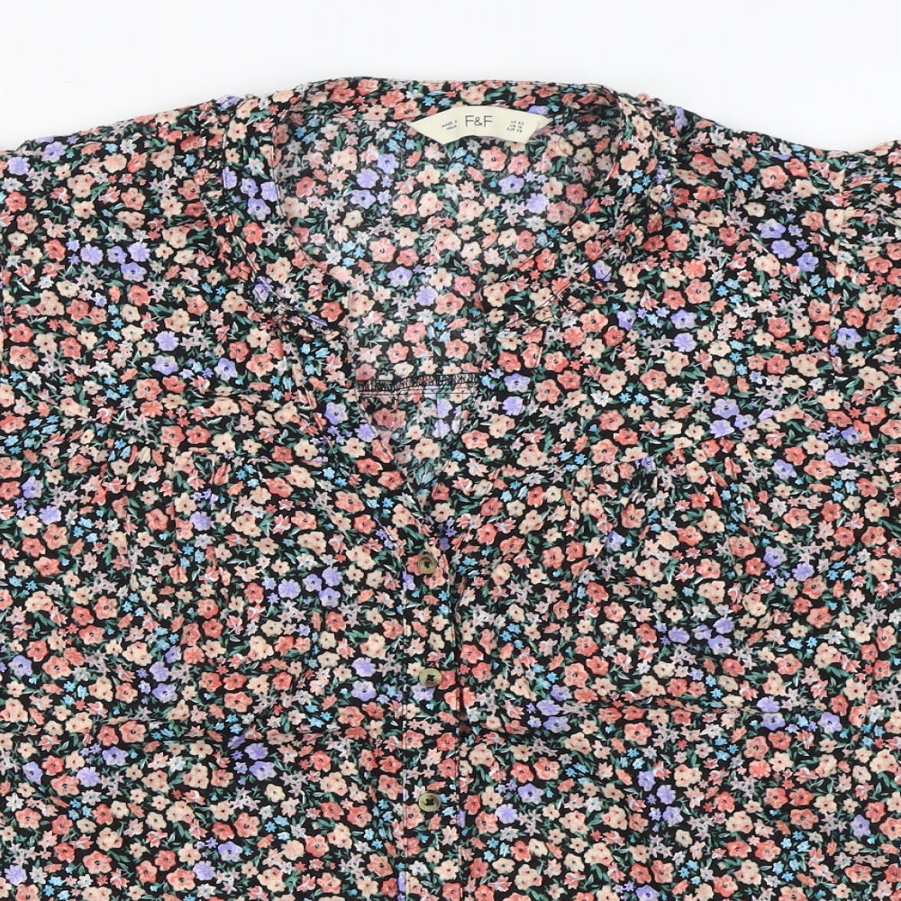 F&F Womens Multicoloured Floral 100% Cotton Basic Button-Up Size 20 V-Neck