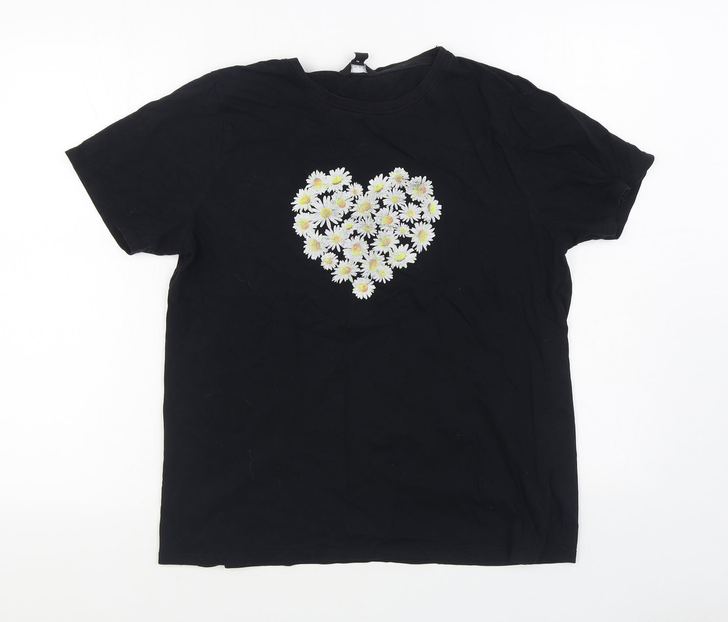 New Look Womens Black  100% Cotton Basic T-Shirt Size 16 Round Neck