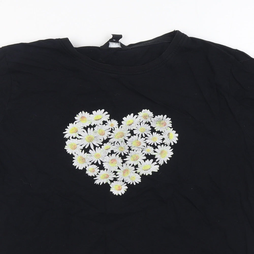 New Look Womens Black  100% Cotton Basic T-Shirt Size 16 Round Neck