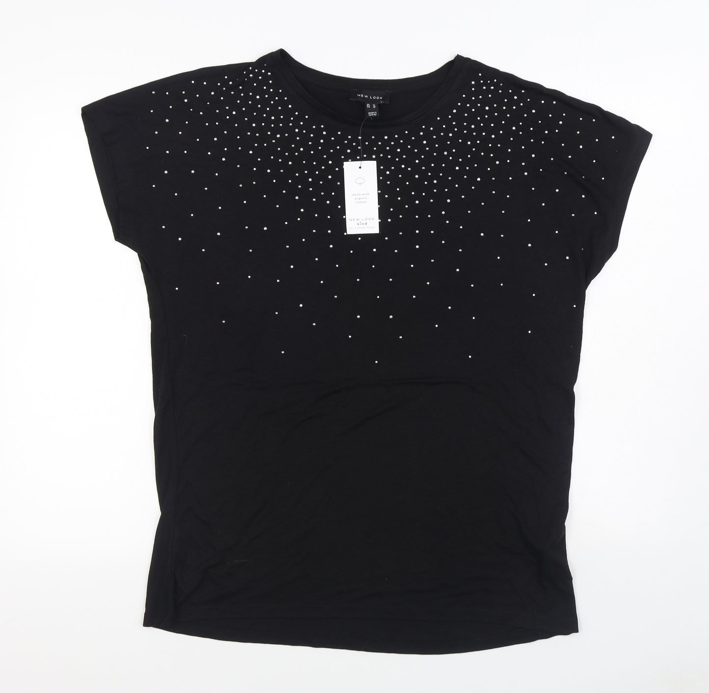 New Look Womens Black  Polyester Basic T-Shirt Size 14 Round Neck