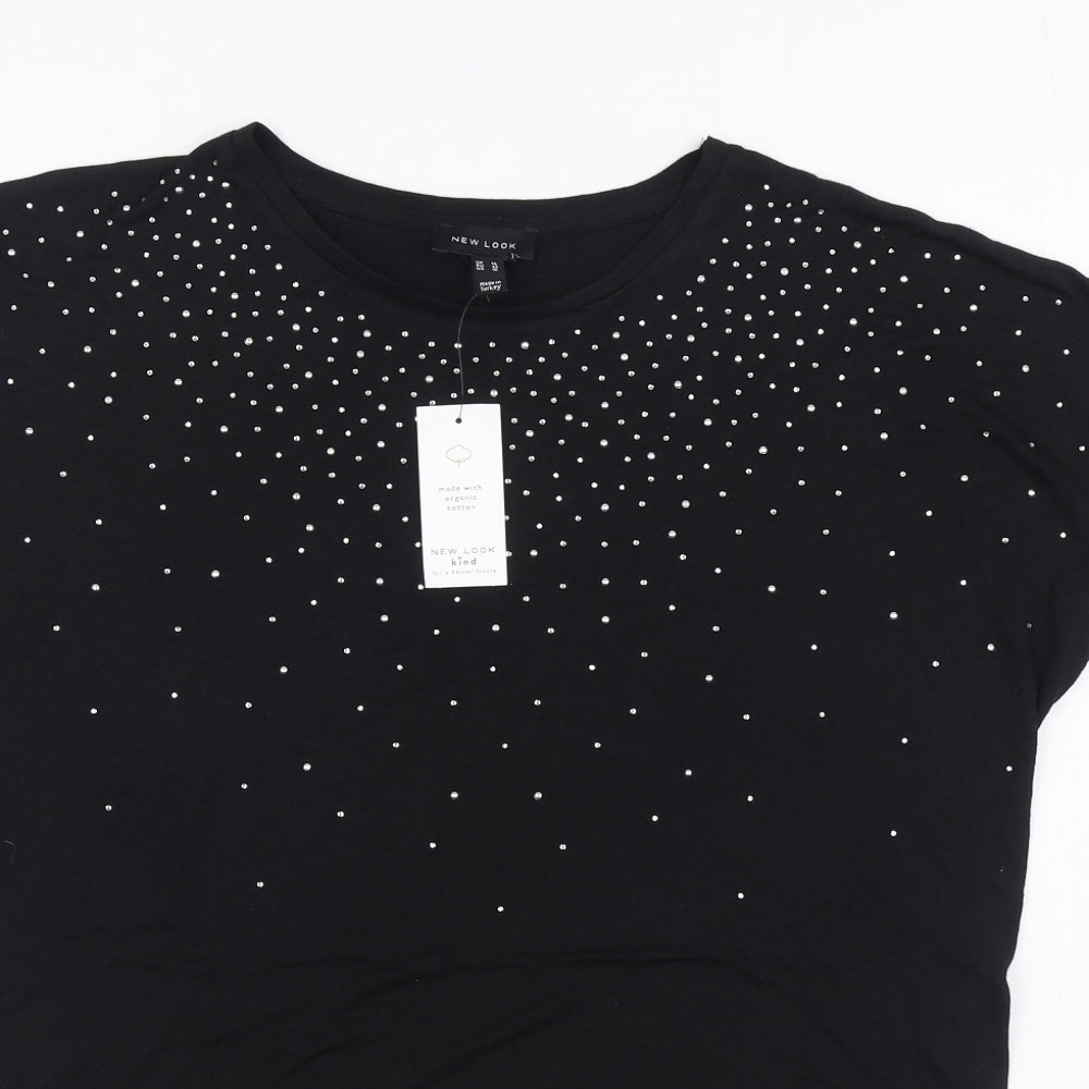 New Look Womens Black  Polyester Basic T-Shirt Size 14 Round Neck