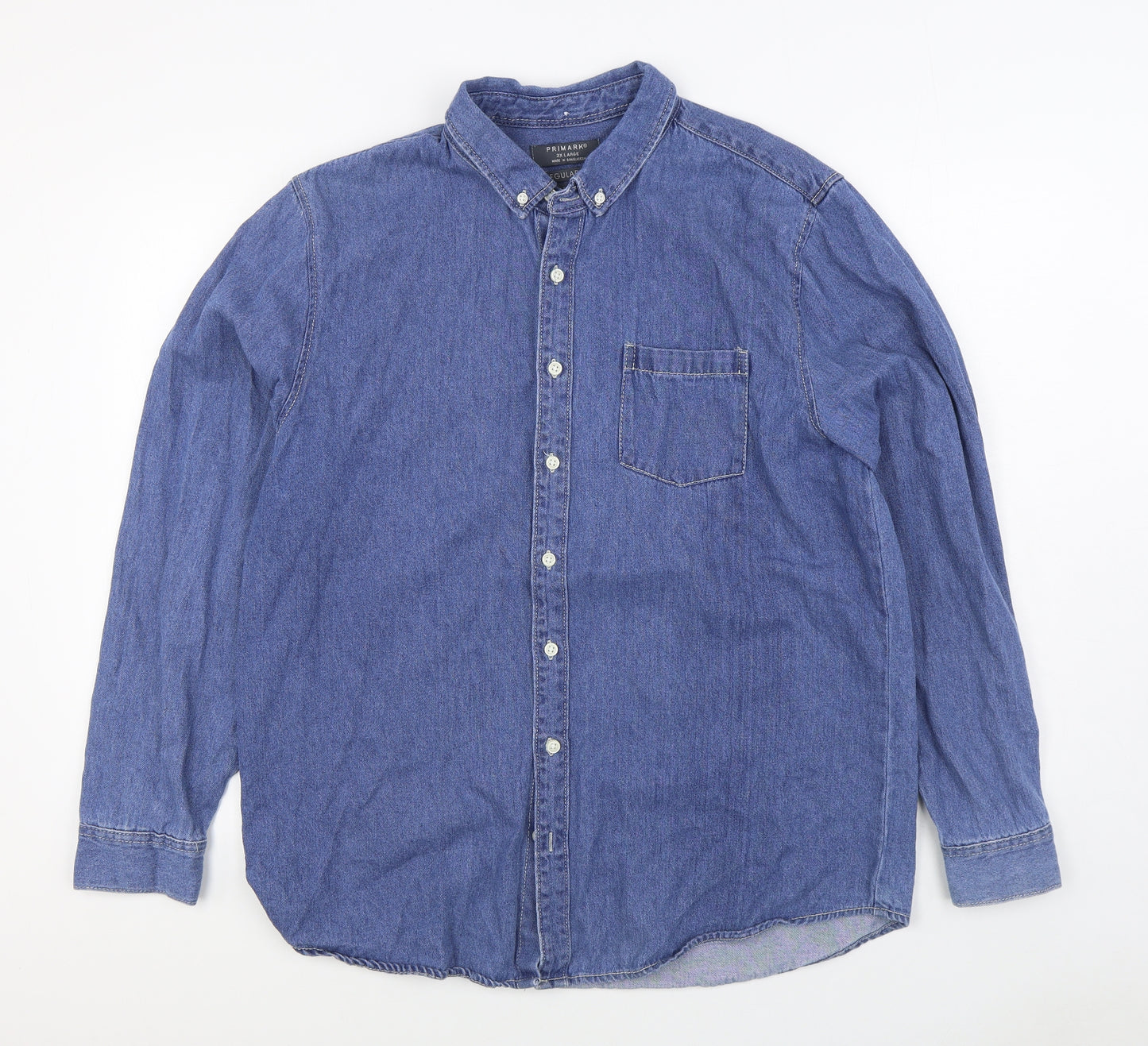 Primark Mens Blue  Cotton  Button-Up Size 2XL Collared Button