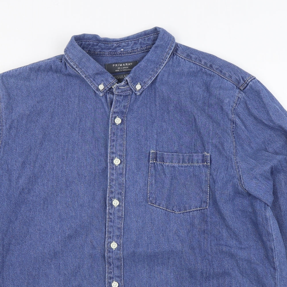 Primark Mens Blue  Cotton  Button-Up Size 2XL Collared Button