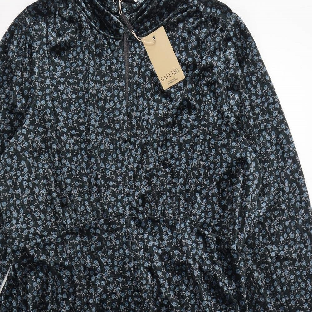 Gallery Womens Blue Floral Polyester A-Line  Size 18  High Neck Button