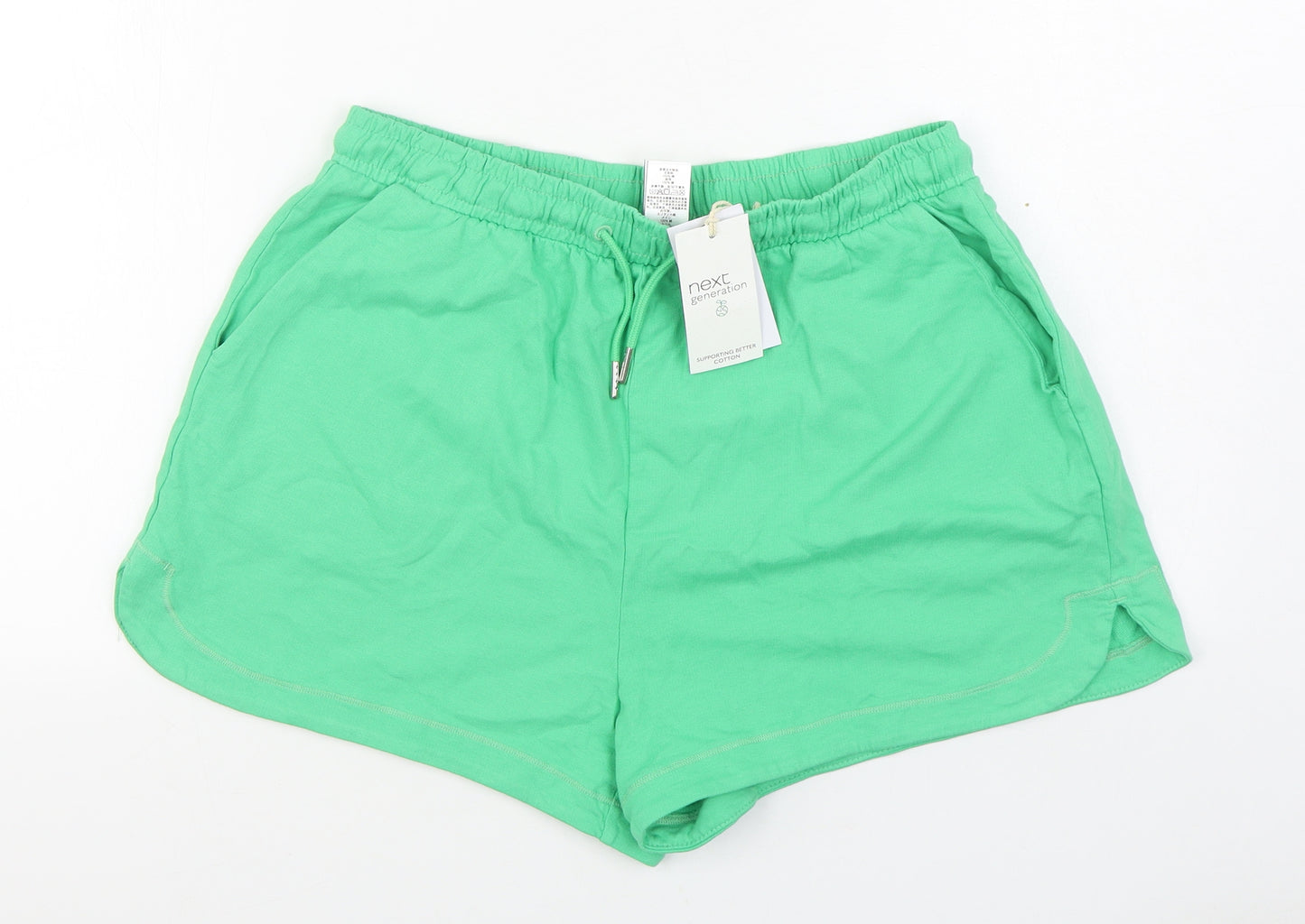 NEXT Womens Green  100% Cotton Sweat Shorts Size 14  Regular Tie