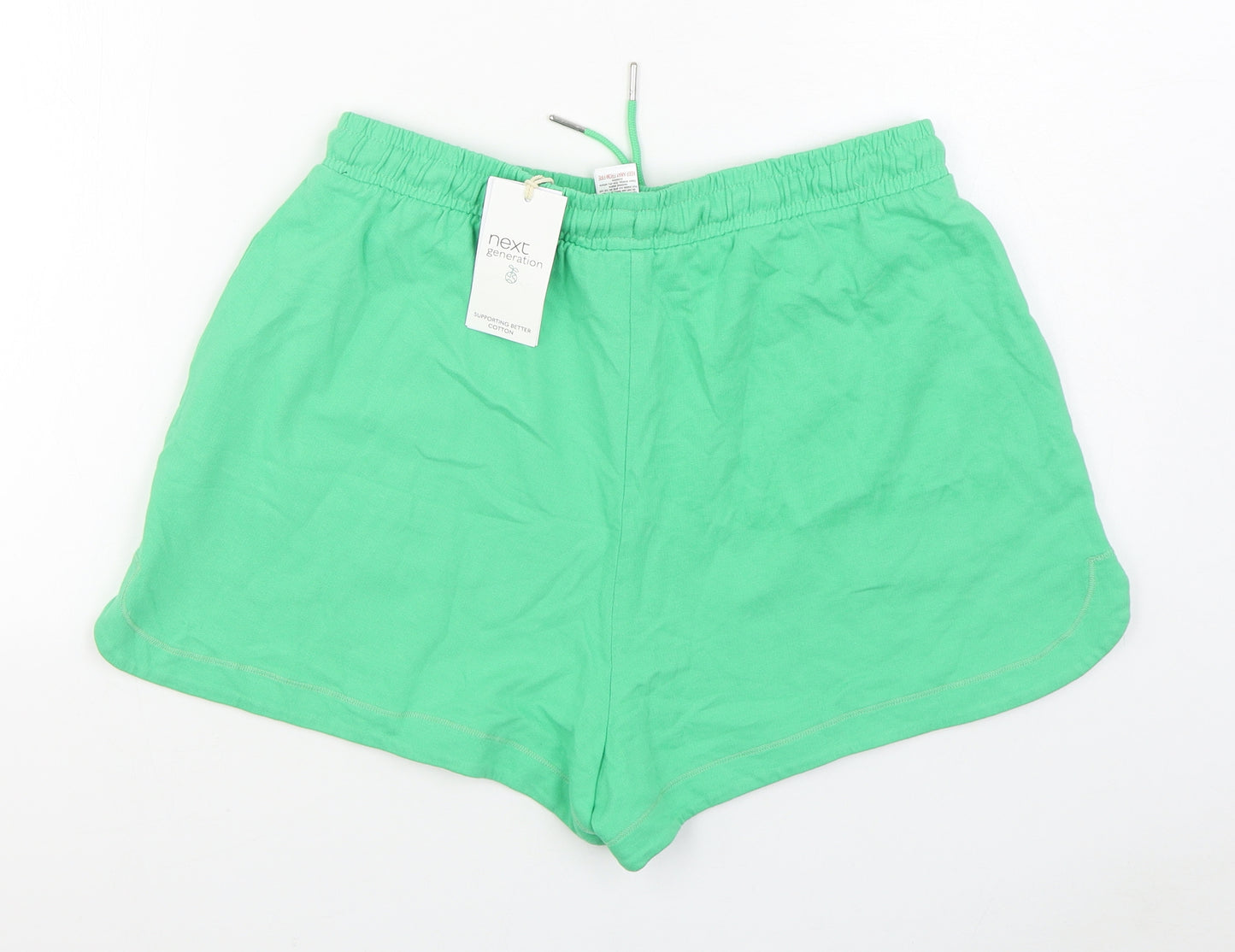 NEXT Womens Green  100% Cotton Sweat Shorts Size 14  Regular Tie