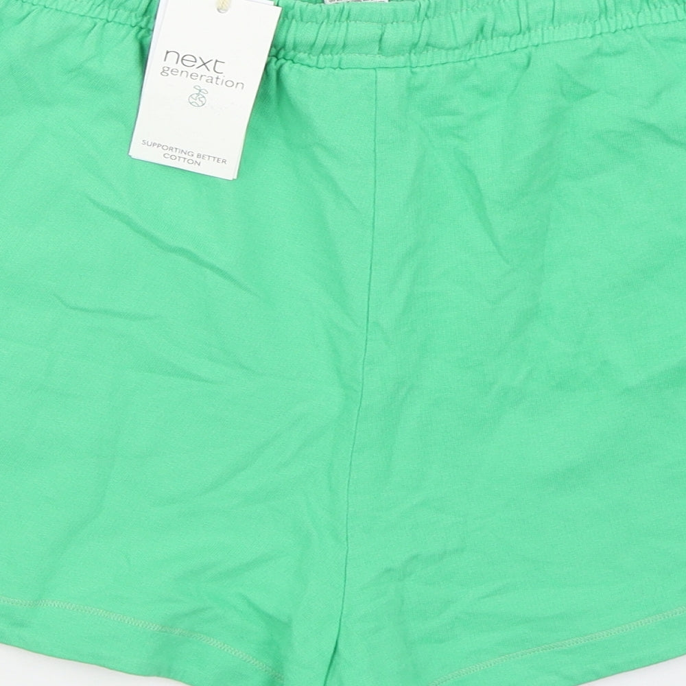 NEXT Womens Green  100% Cotton Sweat Shorts Size 14  Regular Tie