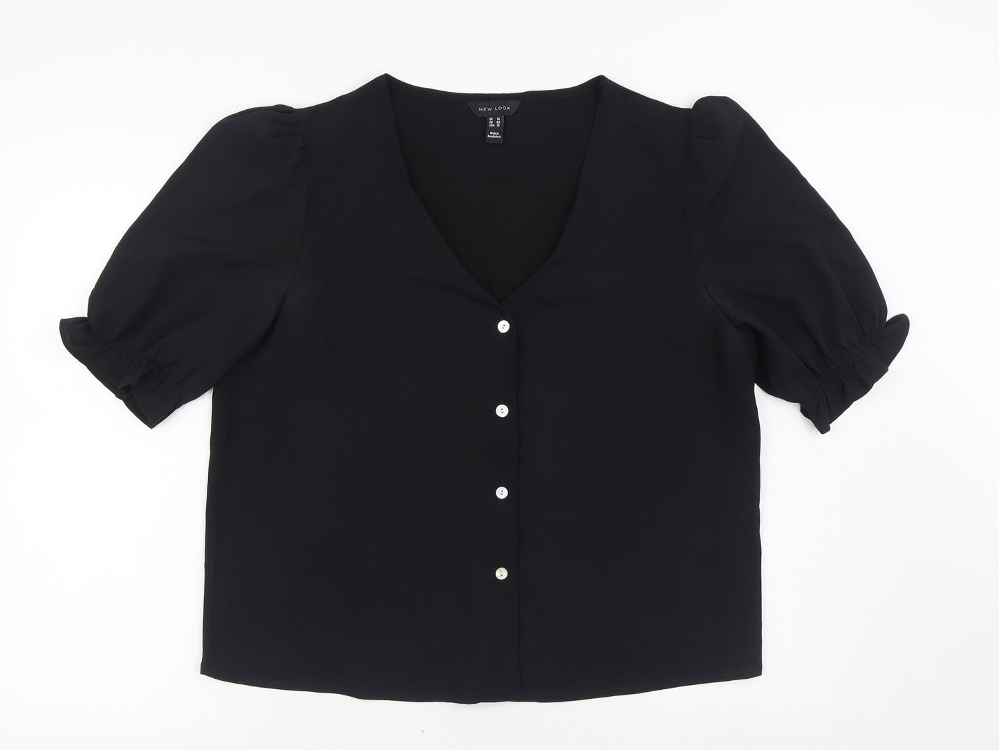 New Look Womens Black  Polyester Basic Blouse Size 14 V-Neck