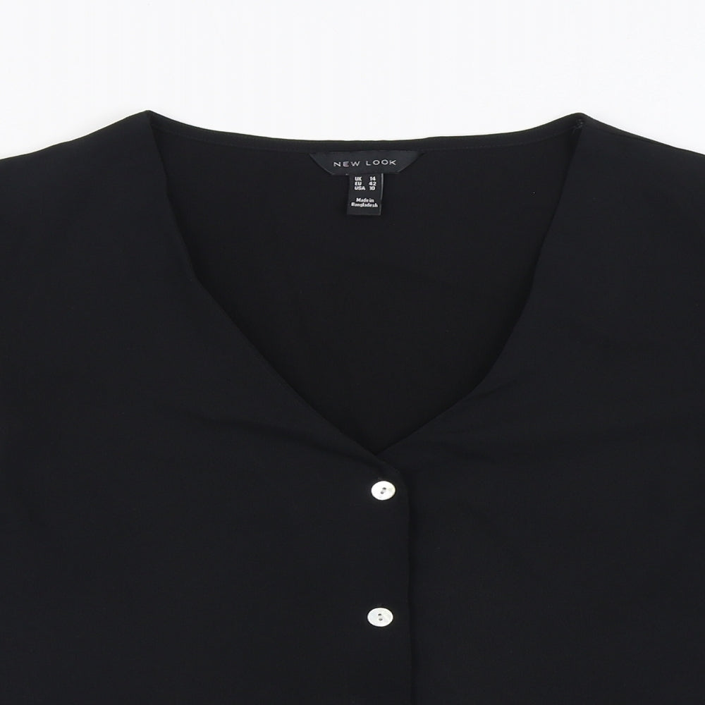 New Look Womens Black  Polyester Basic Blouse Size 14 V-Neck