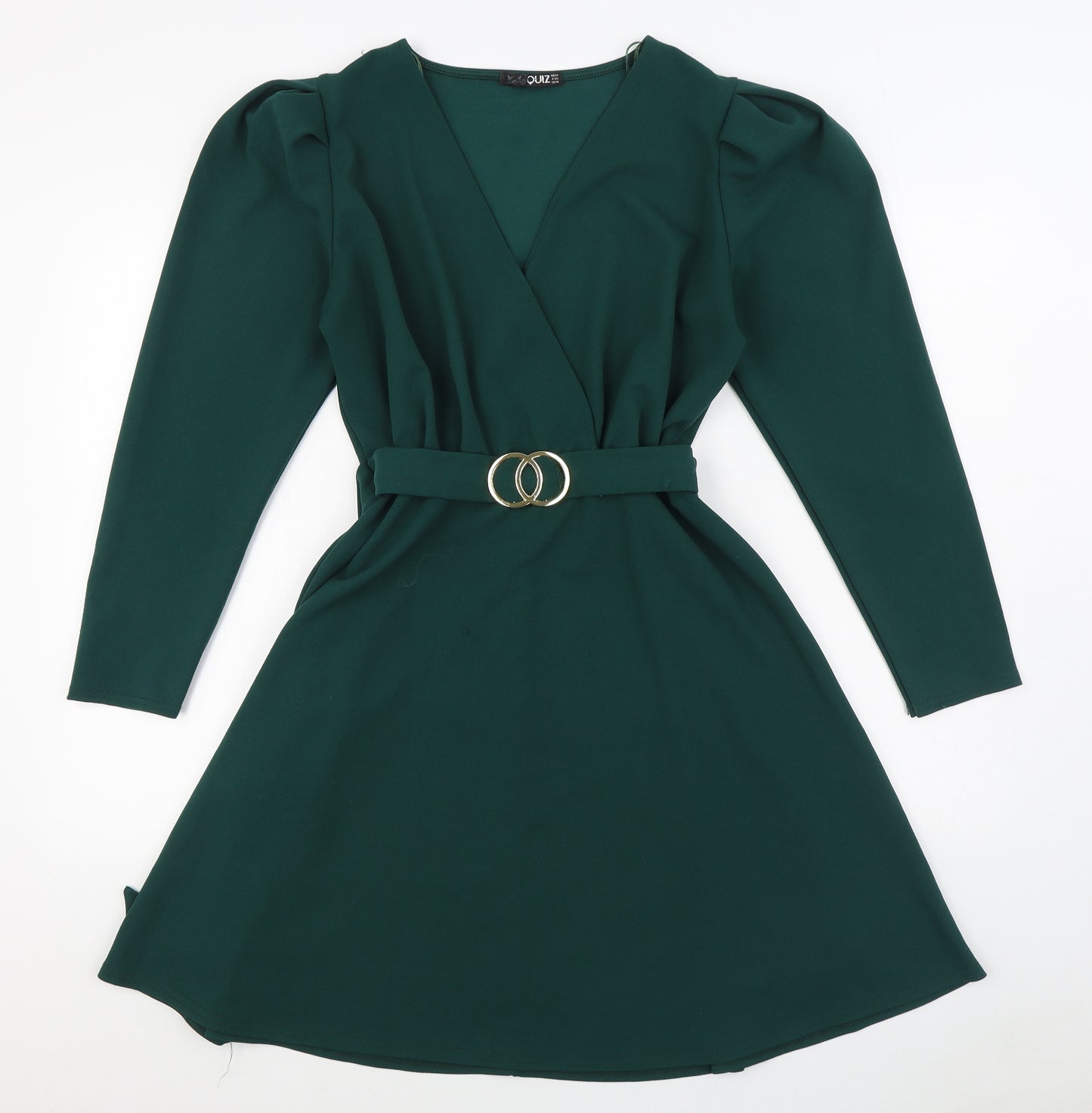 Quiz Womens Green  Polyester Skater Dress  Size 14  V-Neck Pullover