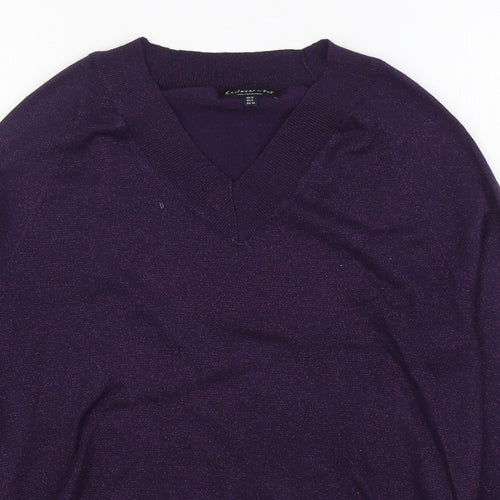 F&F Womens Purple V-Neck  Acrylic Pullover Jumper Size 6