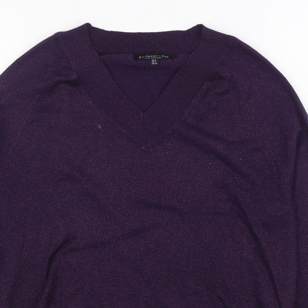 F&F Womens Purple V-Neck  Acrylic Pullover Jumper Size 6