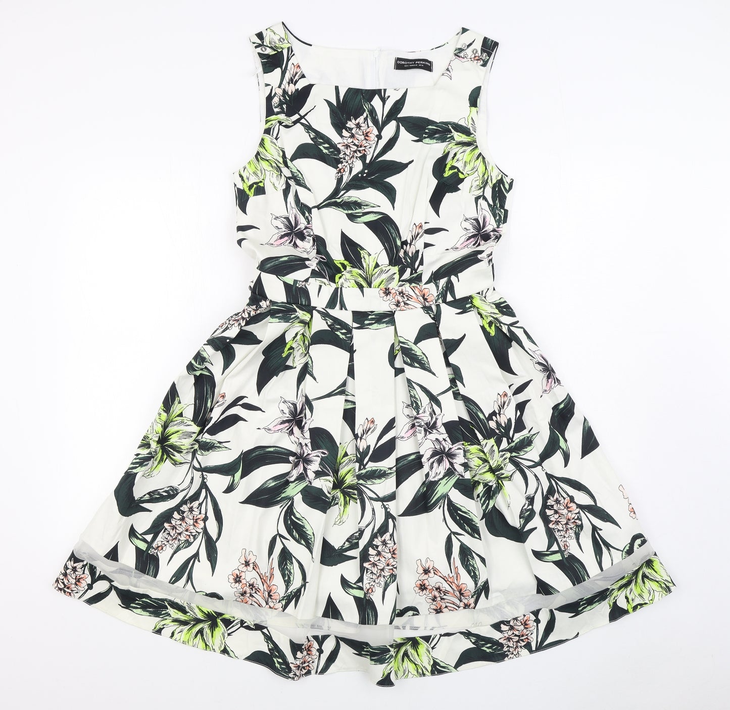 Dorothy Perkins Womens Multicoloured Floral Cotton Skater Dress  Size 12  Scoop Neck Zip