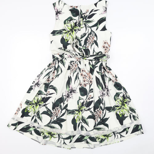 Dorothy Perkins Womens Multicoloured Floral Cotton Skater Dress  Size 12  Scoop Neck Zip