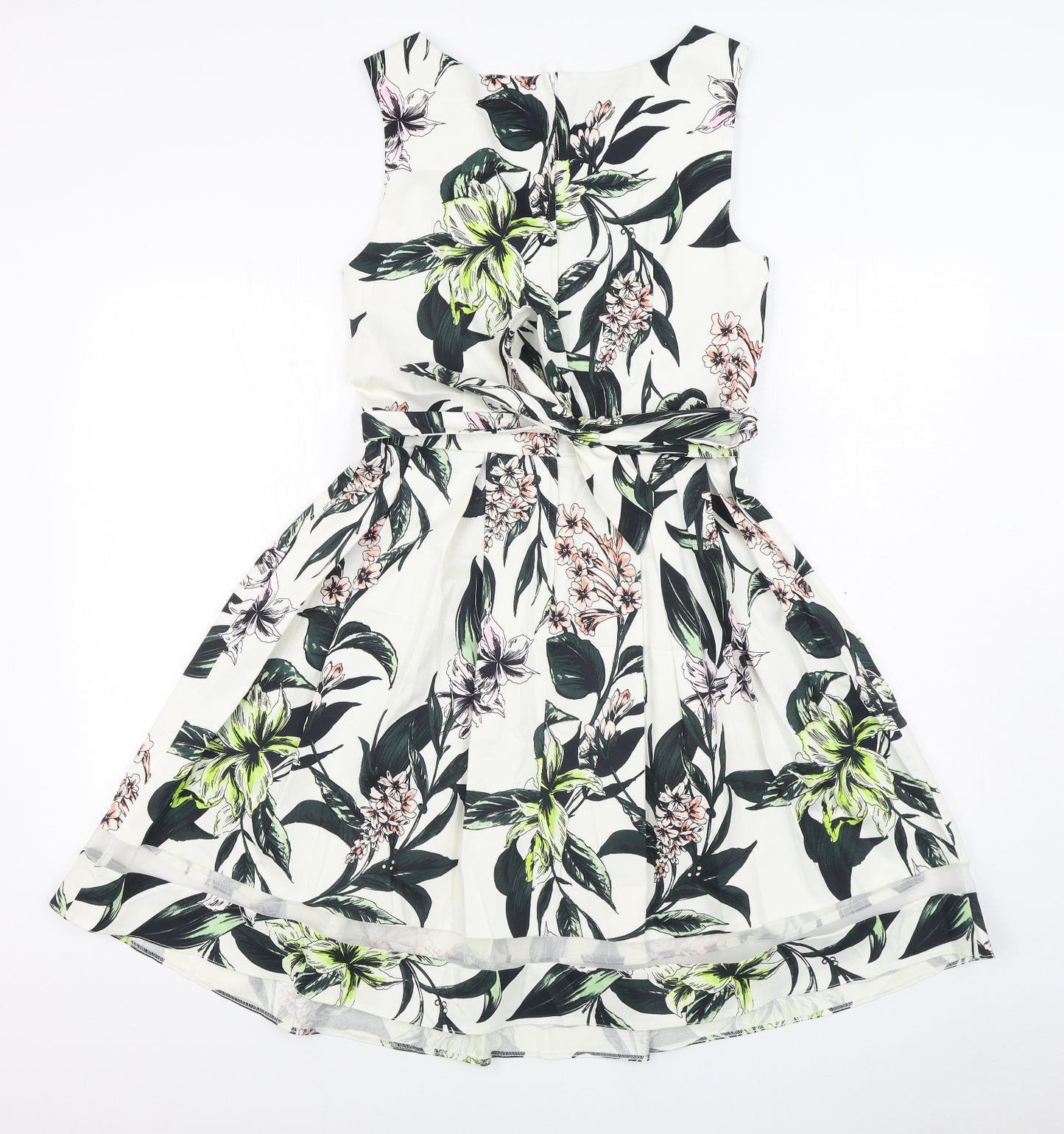 Dorothy Perkins Womens Multicoloured Floral Cotton Skater Dress  Size 12  Scoop Neck Zip
