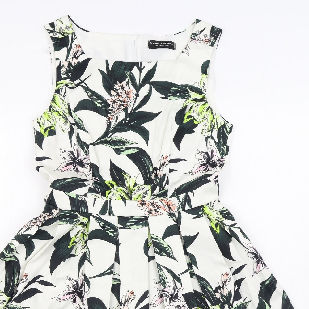 Dorothy Perkins Womens Multicoloured Floral Cotton Skater Dress  Size 12  Scoop Neck Zip
