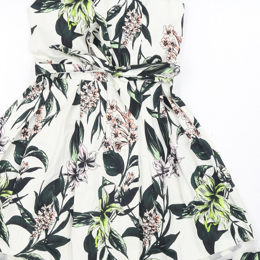 Dorothy Perkins Womens Multicoloured Floral Cotton Skater Dress  Size 12  Scoop Neck Zip