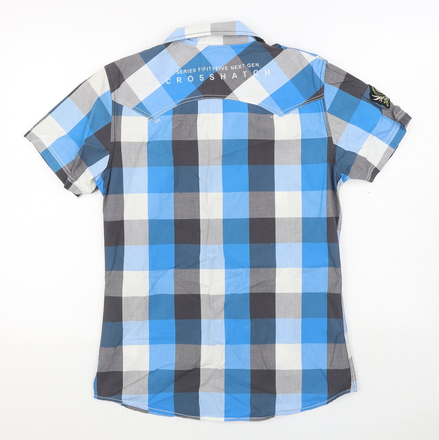 Crosshatch Mens Blue Geometric Cotton  Button-Up Size S Collared Button