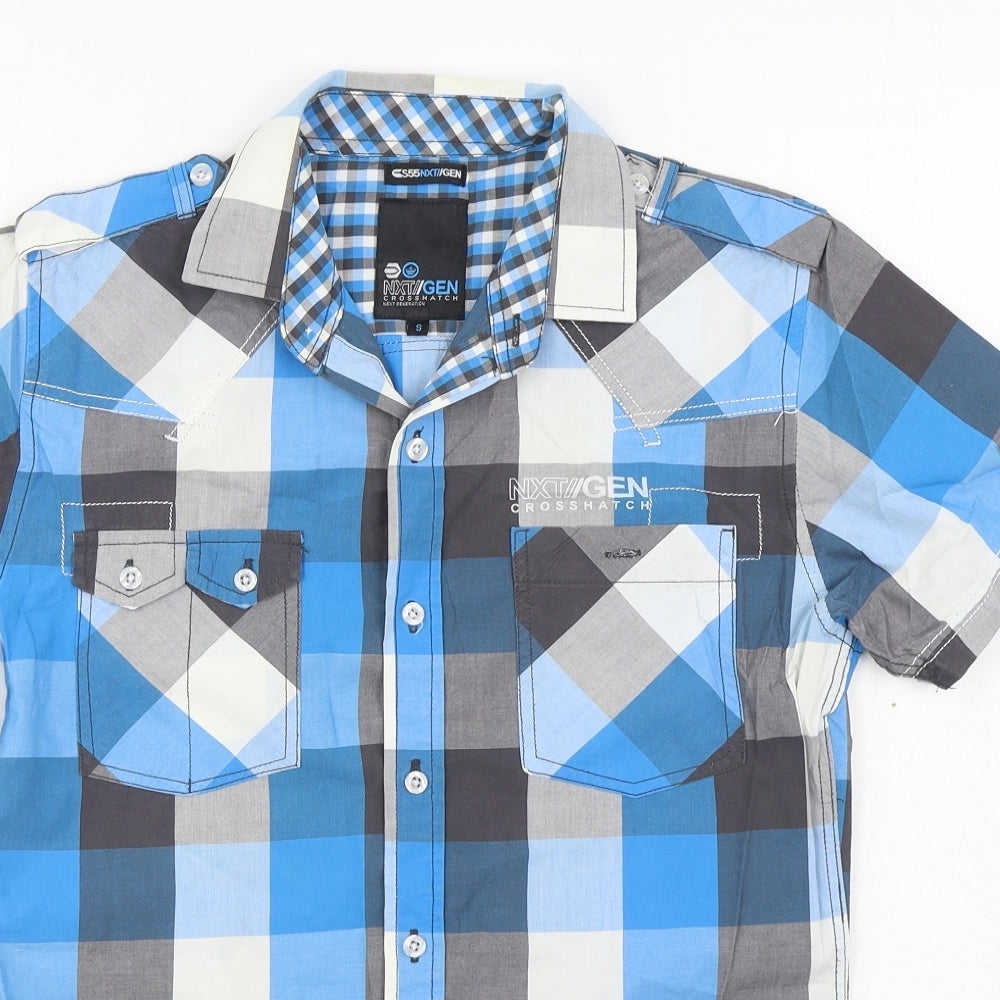 Crosshatch Mens Blue Geometric Cotton  Button-Up Size S Collared Button