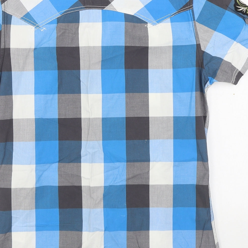 Crosshatch Mens Blue Geometric Cotton  Button-Up Size S Collared Button