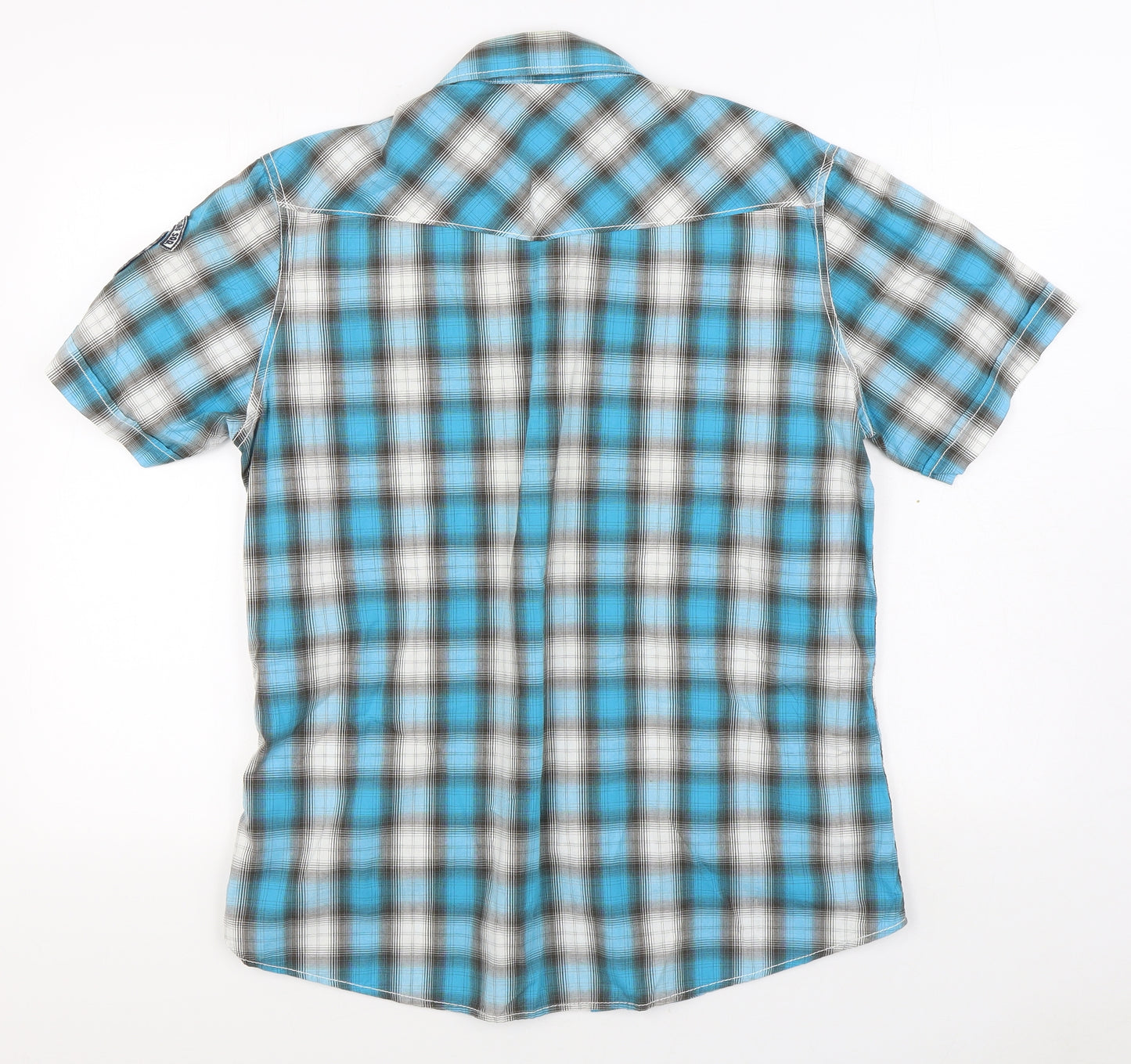 H&M Mens Blue Plaid Cotton  Button-Up Size M Collared Button
