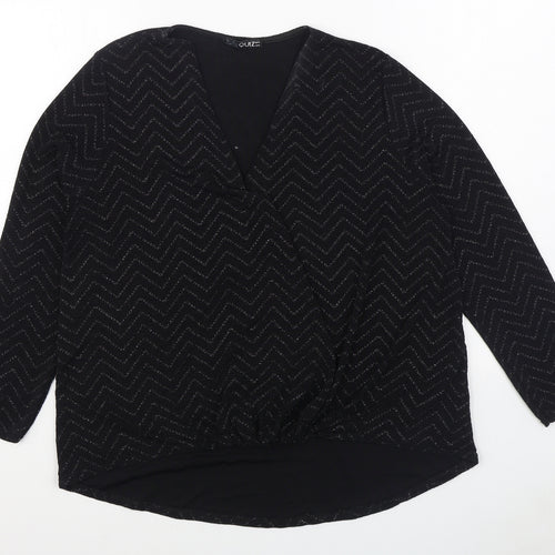 Quiz Womens Black  Nylon Basic Blouse Size 14 V-Neck