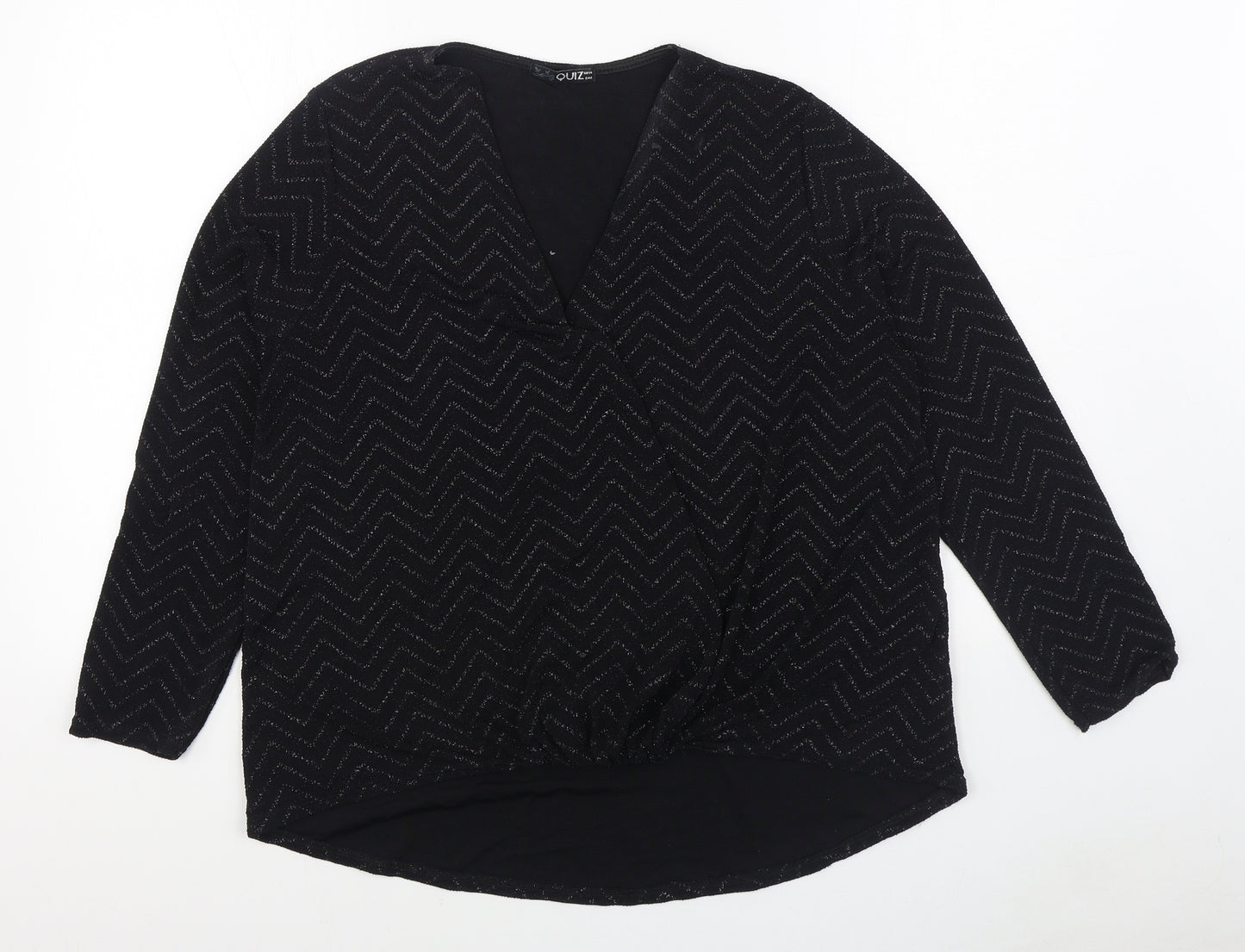 Quiz Womens Black  Nylon Basic Blouse Size 14 V-Neck